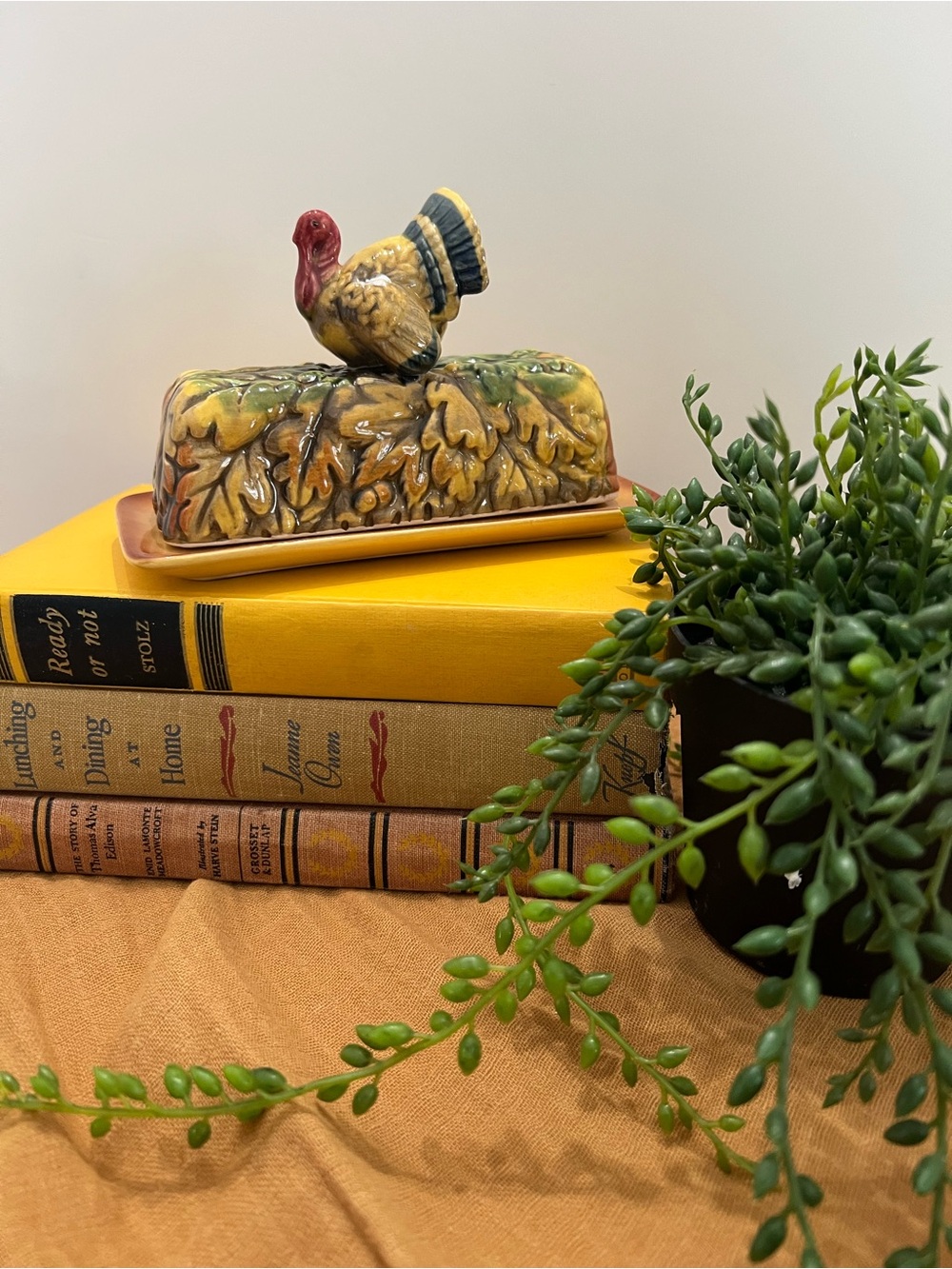 Ceramic Turkey Butter Dish - Yellow and Red